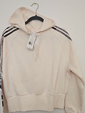 adidas Women's Light Pink Hoodie with Black Stripe Detail